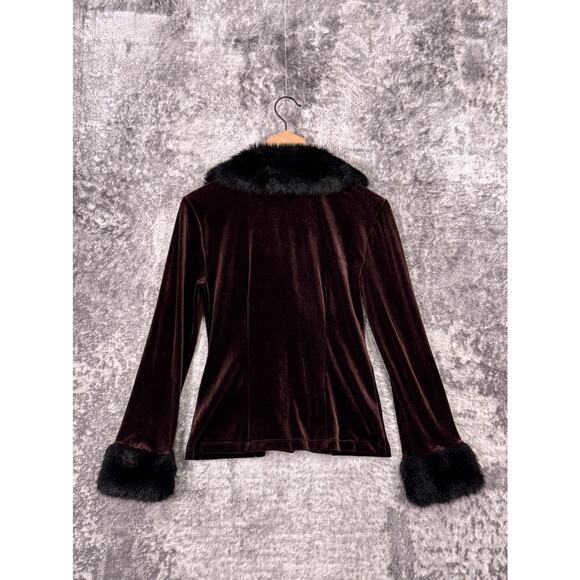 Vintage Forever 21 Cardigan Medium Womens Y2K Fur Trim Velvet Mob Wife - Picture 3 of 8